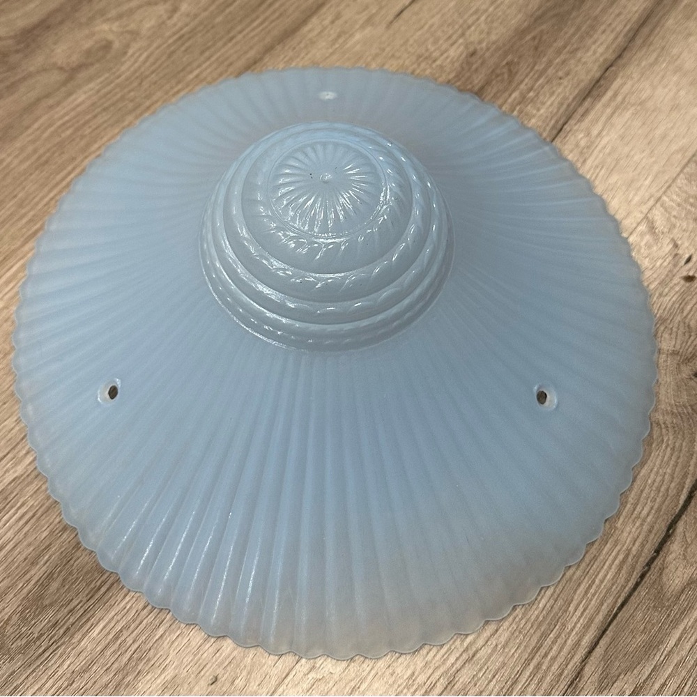 30’s-40’s Art Deco Vintage Opaque Blue Glass Pendant Ceiling Light Shade 3 Hole